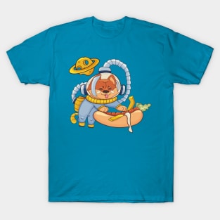 Shiba Inu Dog Astronaut in a Hot Dog Universe T-Shirt